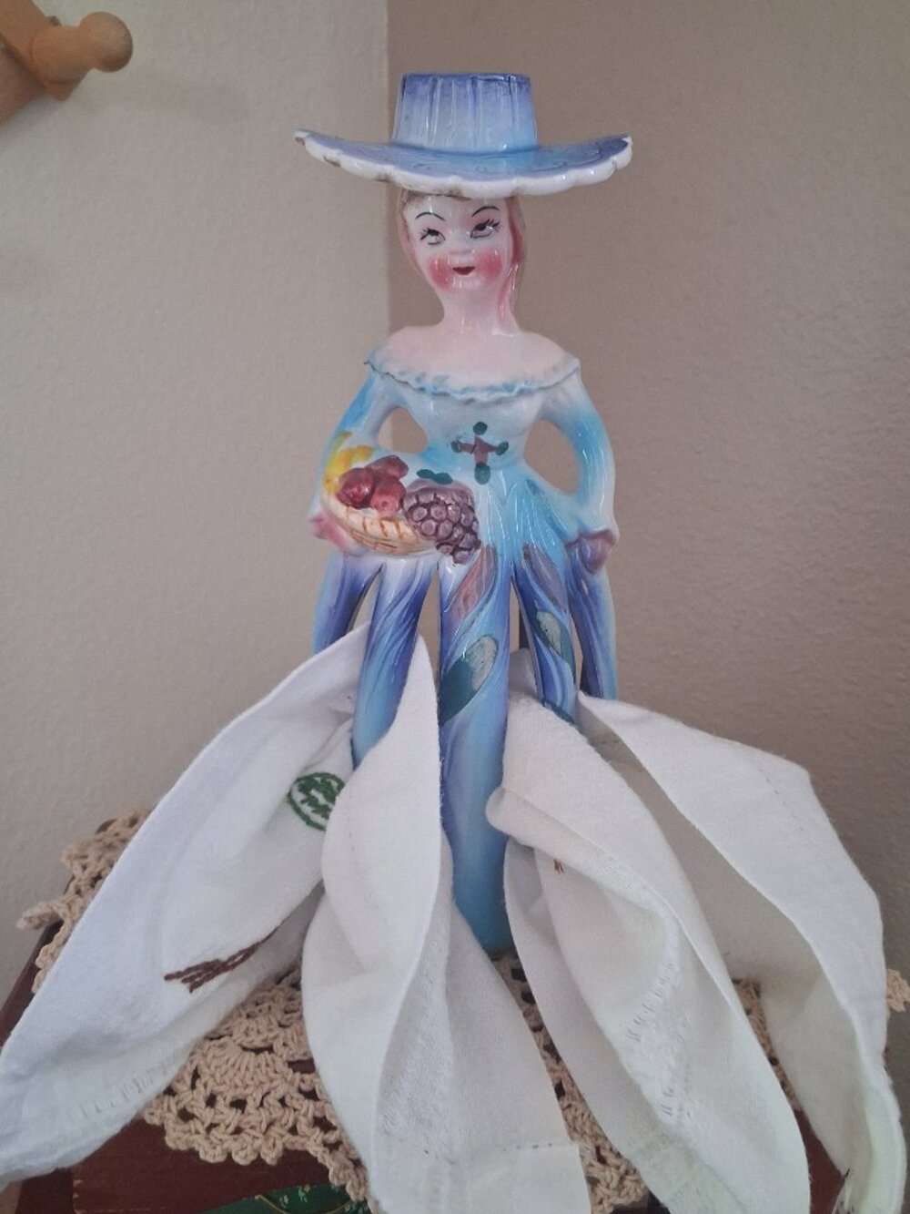 Lipper & Mann Ceramic Blue Lady Napkin Holder / Candleholder